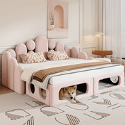 Upholstered Sofa Bed with Pet Bed and Backrest, 180x200cm, Pink Velvet