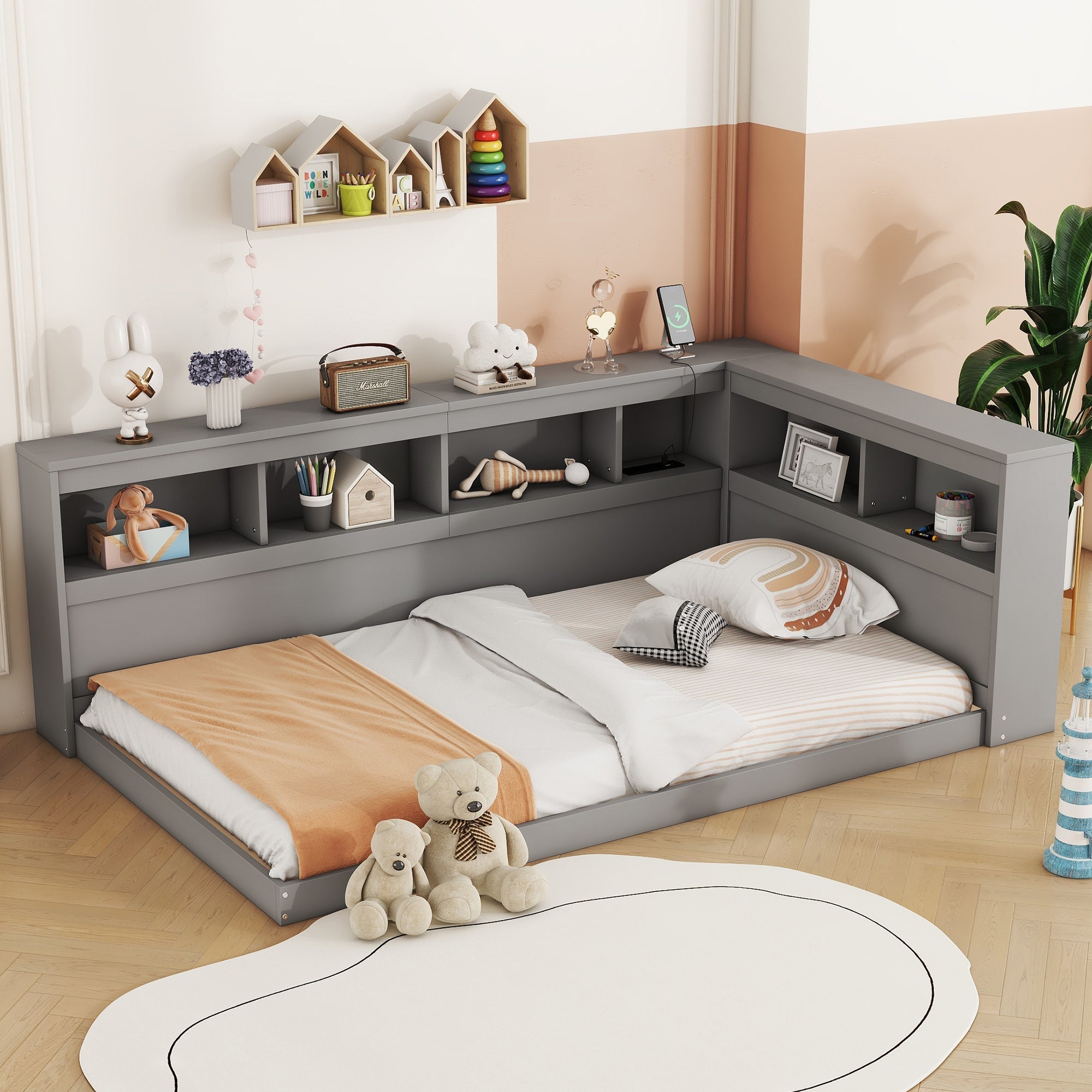 Daybed Sofa Bed 90x200cm Power Outlet 2 USB Ports - Chipboard Grey