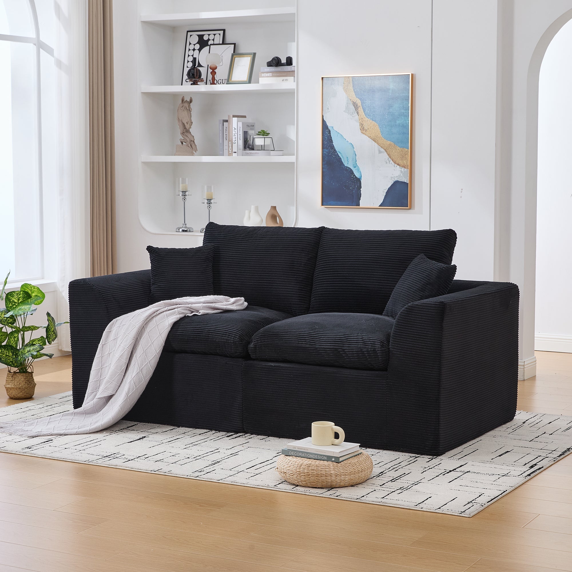 Modern Two-Seater Sofa, Nordic-Style Comfortable with Cushions, Fabric
