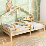 House Bed 90x200cm Storage Shelf Fireplace Shape - Natural