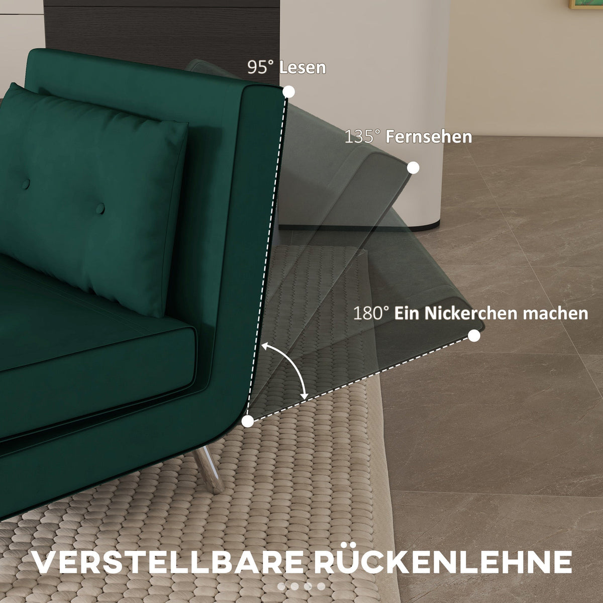 Sleeper Chair Folding Single Sofa Bed, Upholstered Velvet Look, Dark Green