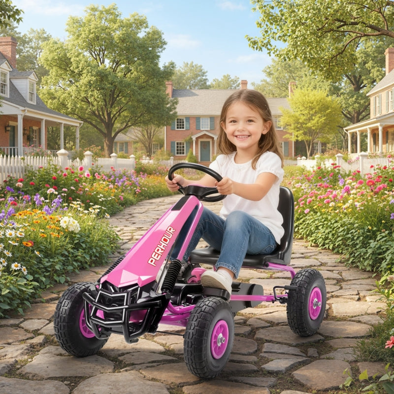 Pedal Go-Kart with Adjustable Seat and EVA Wheels for Kids Ages 3-8, Pink