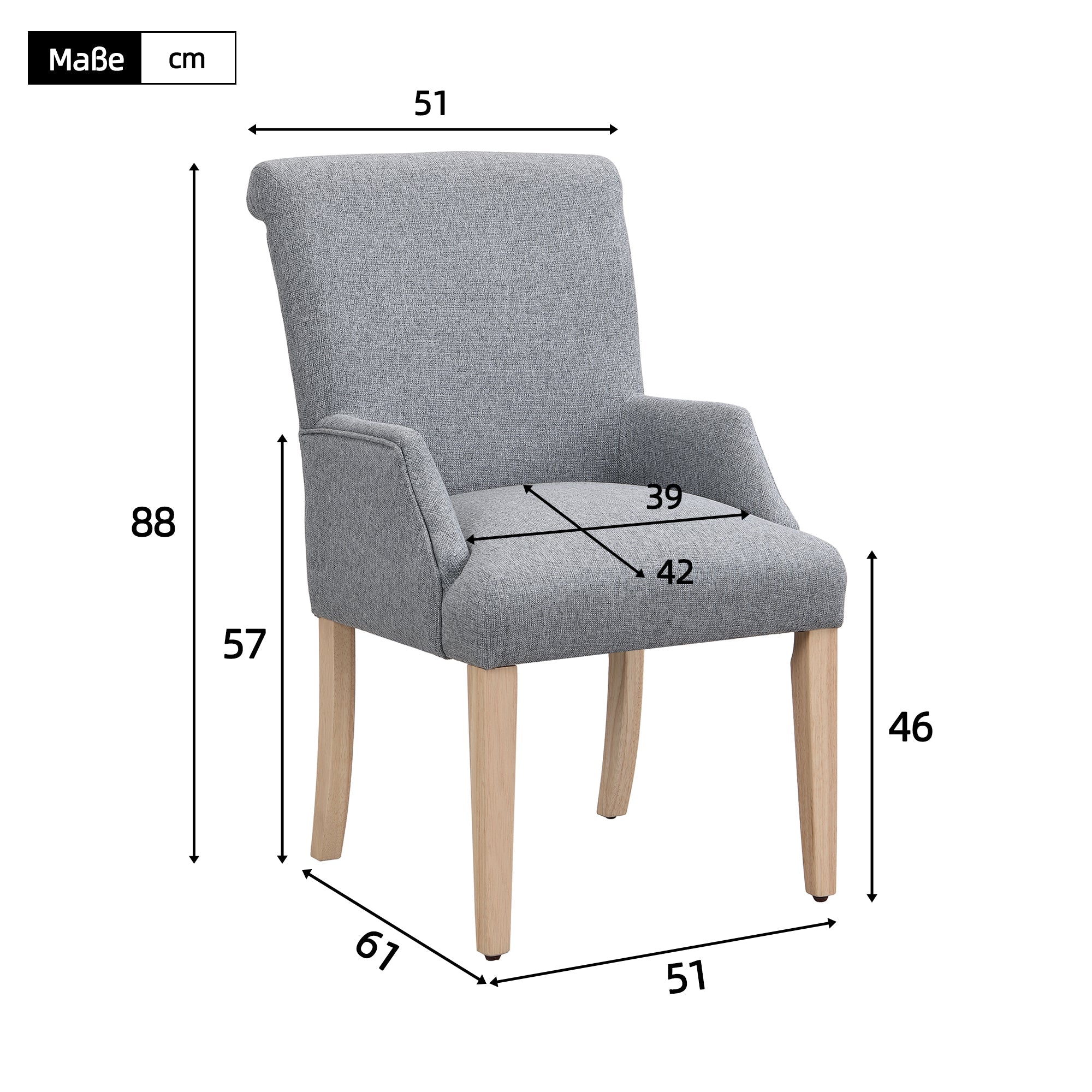 DyFun Dining Chairs Set of 2 with Armrests and Solid Wood Legs, Gray Linen