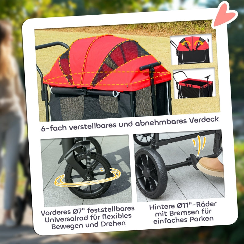 Hundebuggy, faltbarer Kinderwagen für Hunde & Katzen, bis 30 kg, Rot