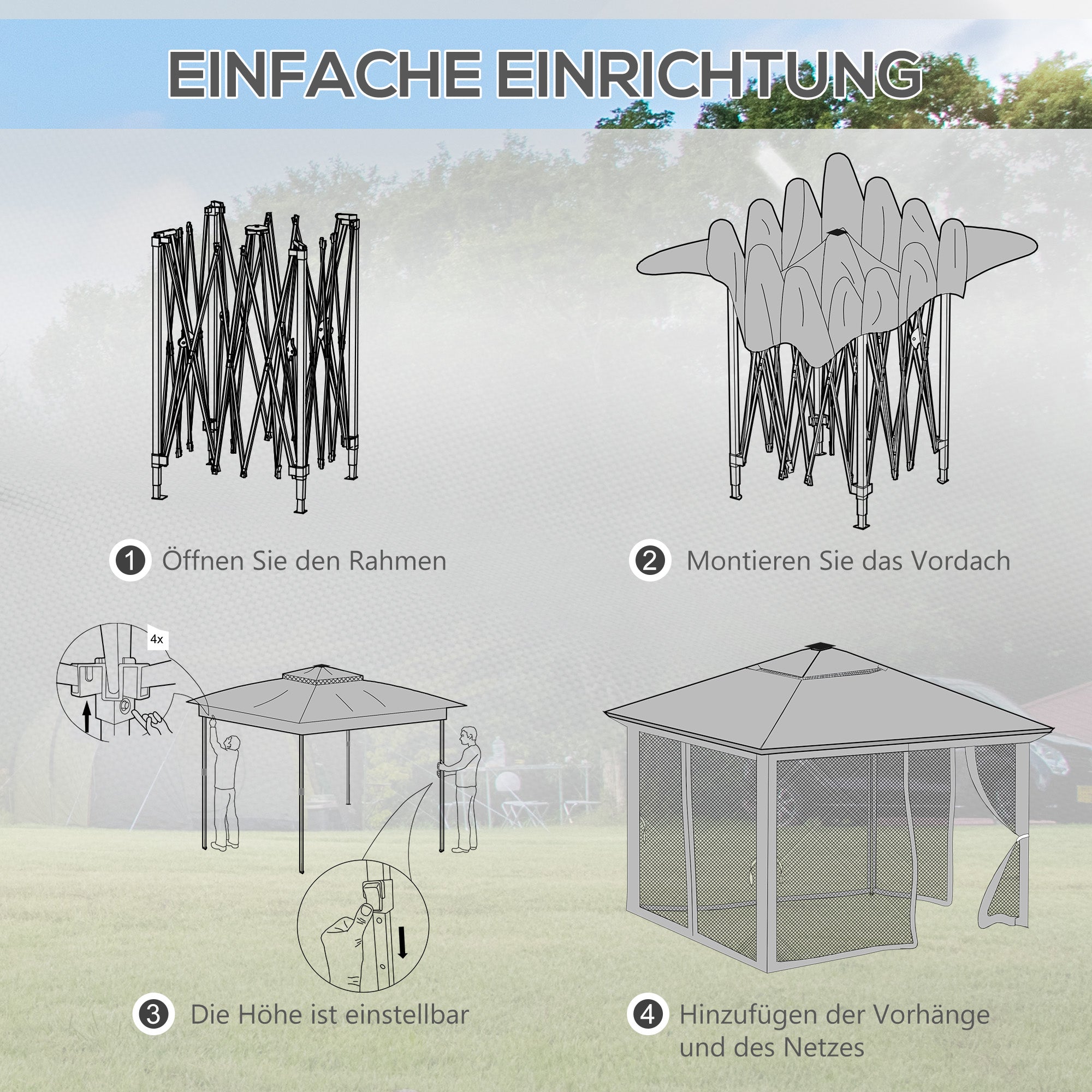 Folding Pavilion 3x3m LED Lighting Double Roof Net Curtains Dark Grey