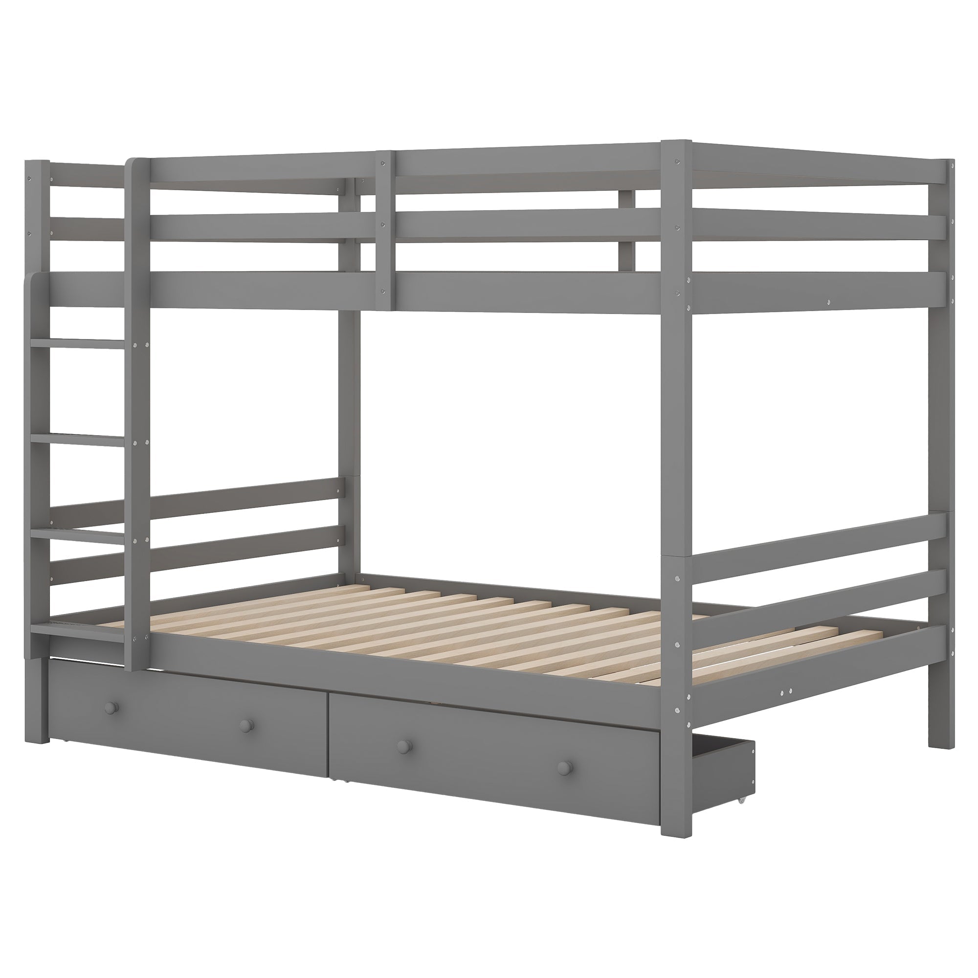 Bunk Bed 140x200cm Drawers Storage High Railings - Grey
