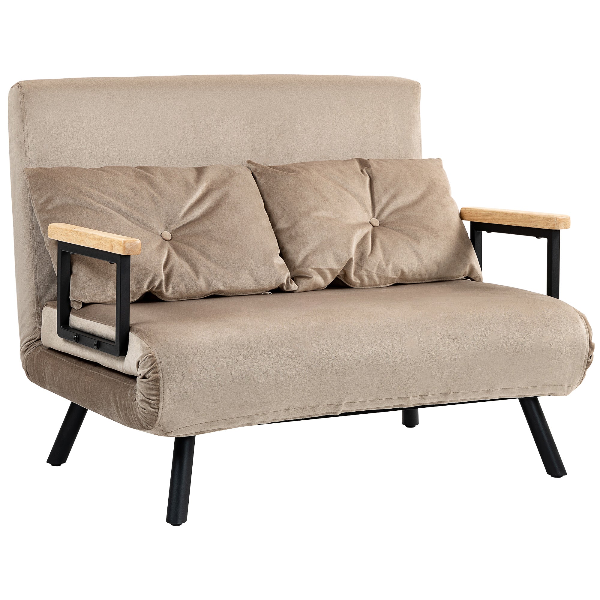 2-Seater Sofa Sleeper, Adjustable Backrest, Velvet Look Light Brown