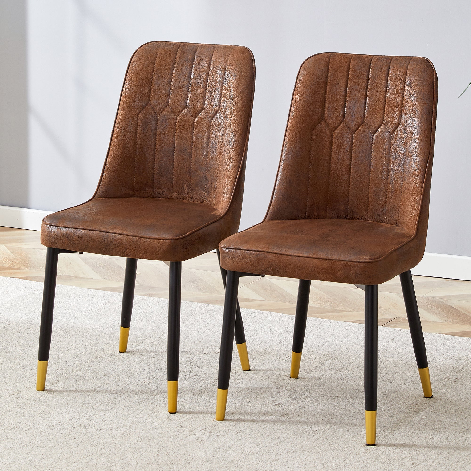 Set of 2 Dining Chairs Modern Tech Fabric Black Metal Legs - Brown