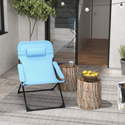 Folding Chair Adjustable Backrest Camping Pillow Mesh Blue
