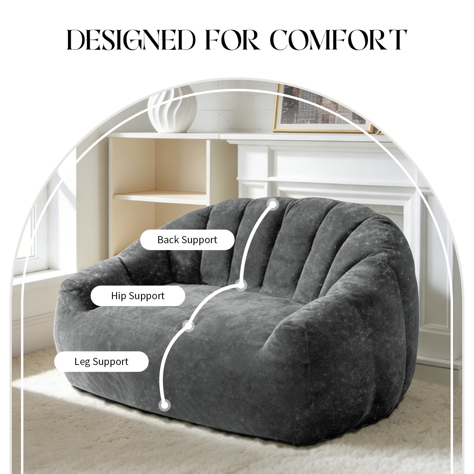 Artfully Curved Sculptural Sofa with Wave-Form Backrest, Contemporary Living Space Style