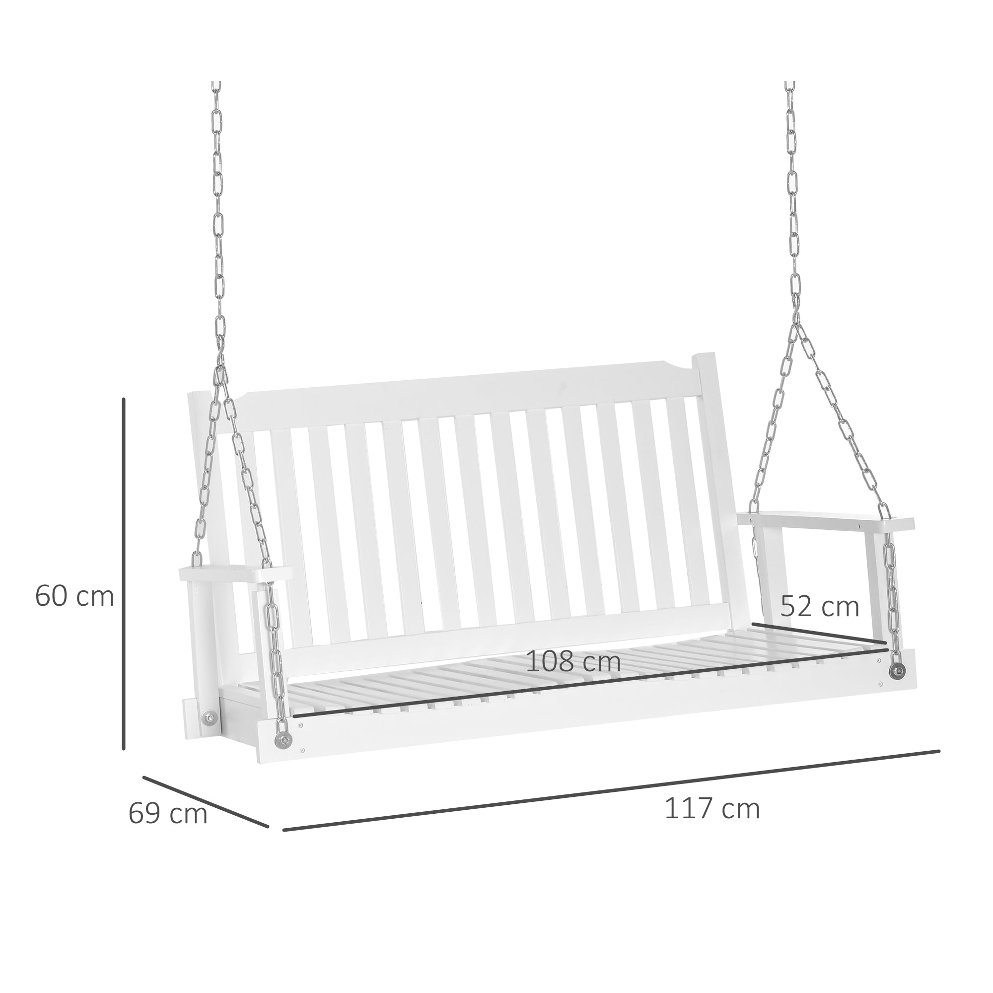 Garden Swing Bench 2-Person Solid Wood Patio/Terrace, White