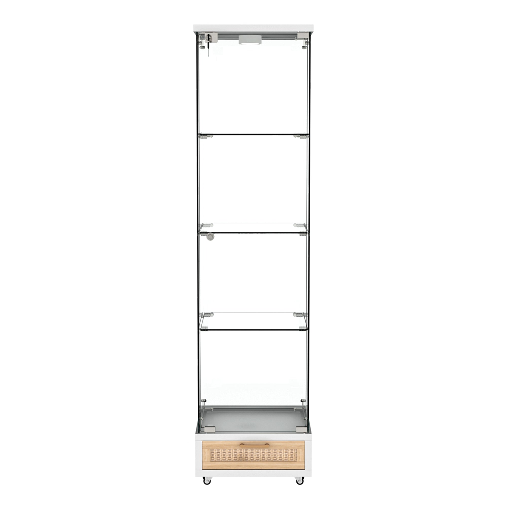 Modern Glass Display Cabinet LED Lights Drawers 4 Shelves - White