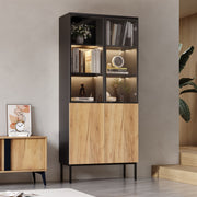 Glass-fronted Display Cabinet 180cm 5-Tier LED Bookcase Black/Oak