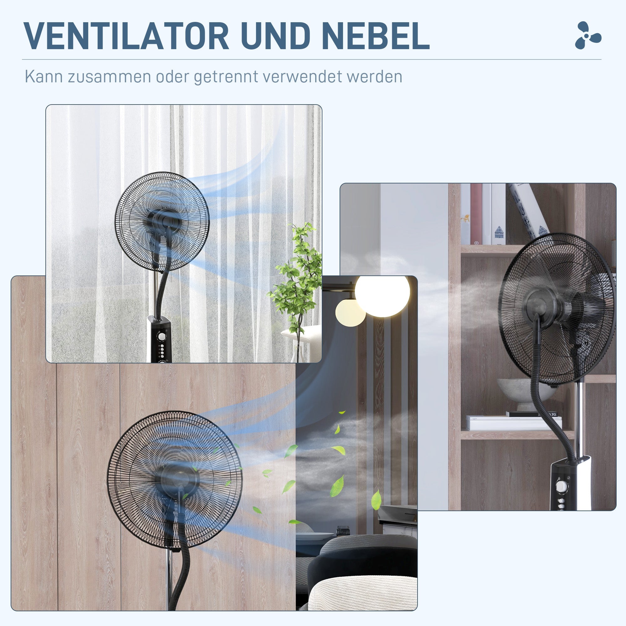 Fan with Mist Function, 90W, 3L Tank, 3 Modes, Timer, Oscillating, Black