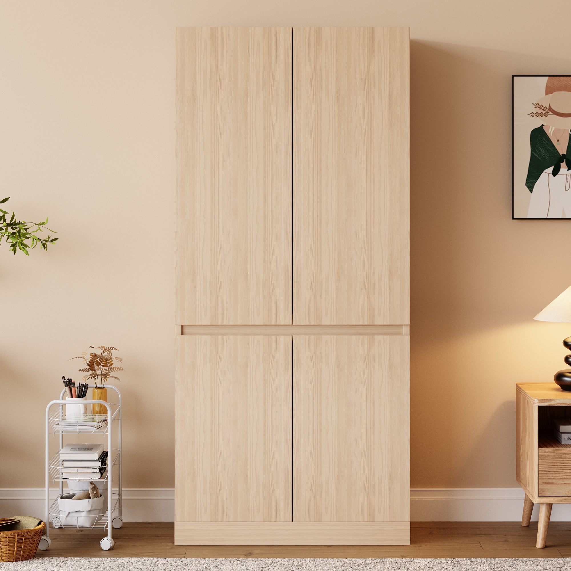 Wardrobe Double Door Large Storage 70x40x170cm Wood Color