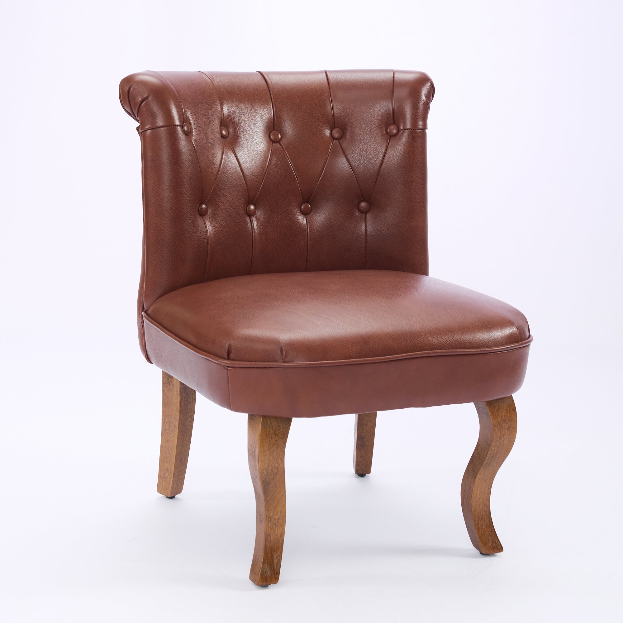 Lounge Chair Comfortable Armchair Solid Rubberwood Legs Brown Genuine Leather