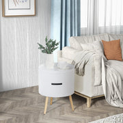 3-Tier Coffee Table, Round End Table with Hidden Storage and Detachable Tray, White Engineered Wood