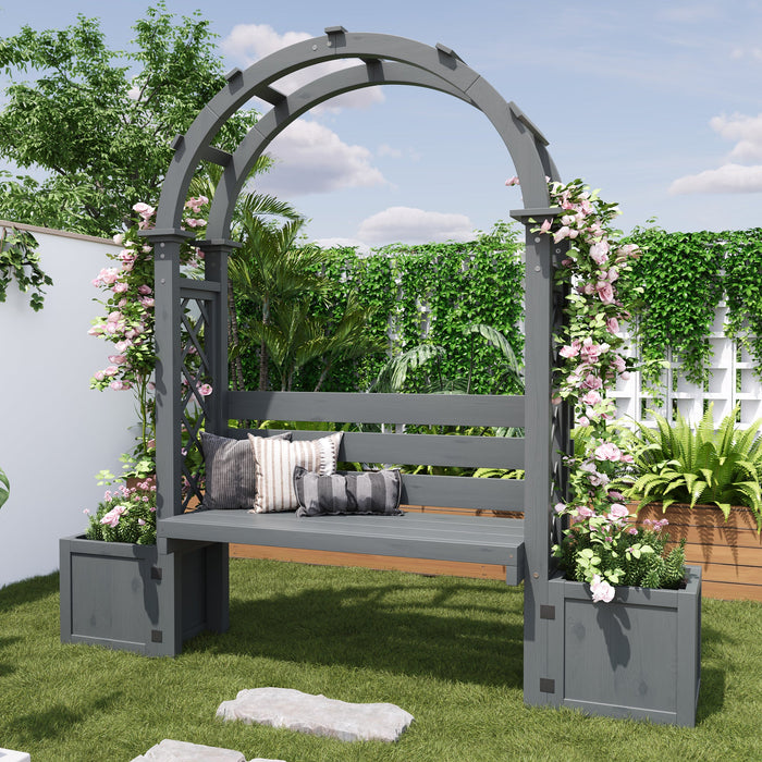 Planter with Trellis and Seating for Garden Yard and Patio, Wood