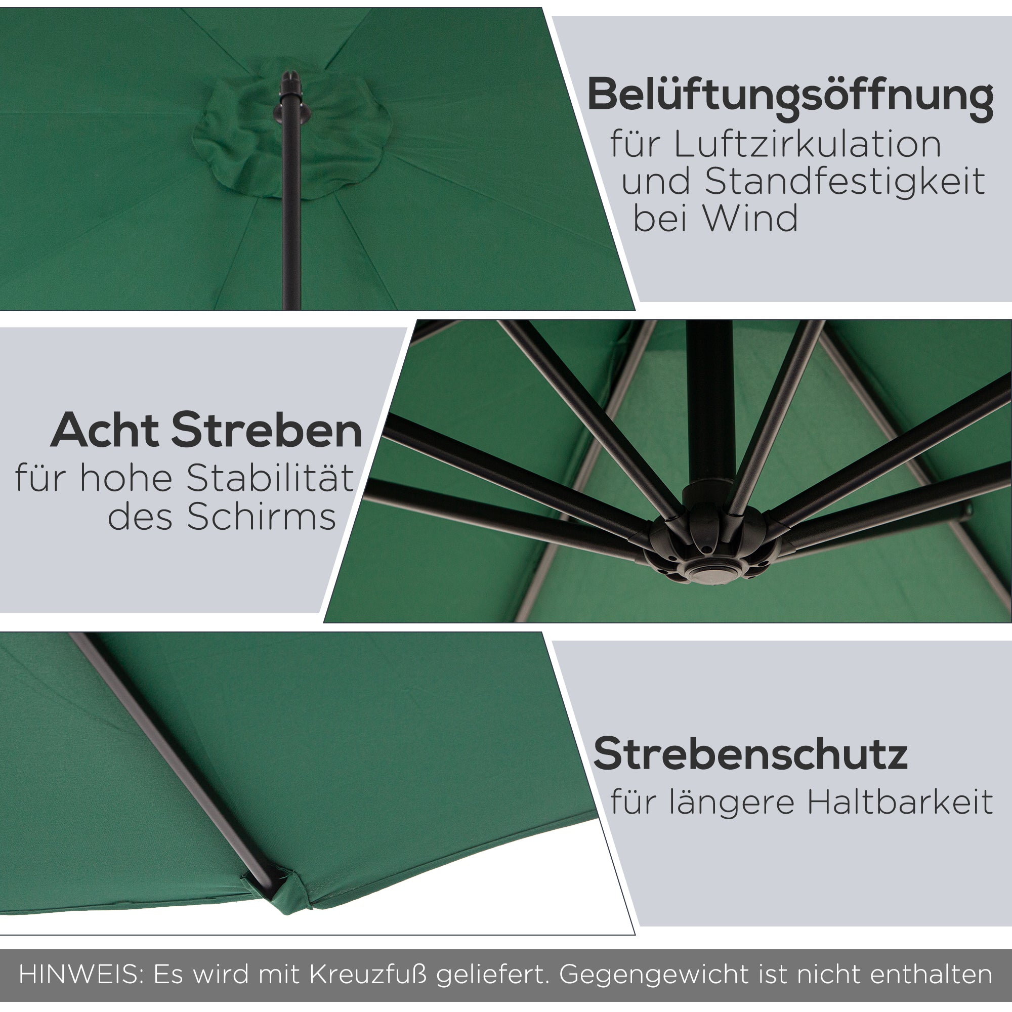 Cantilever Parasol Crank Sunshade Steel Frame Ø2.95x2.45m Green Polyester