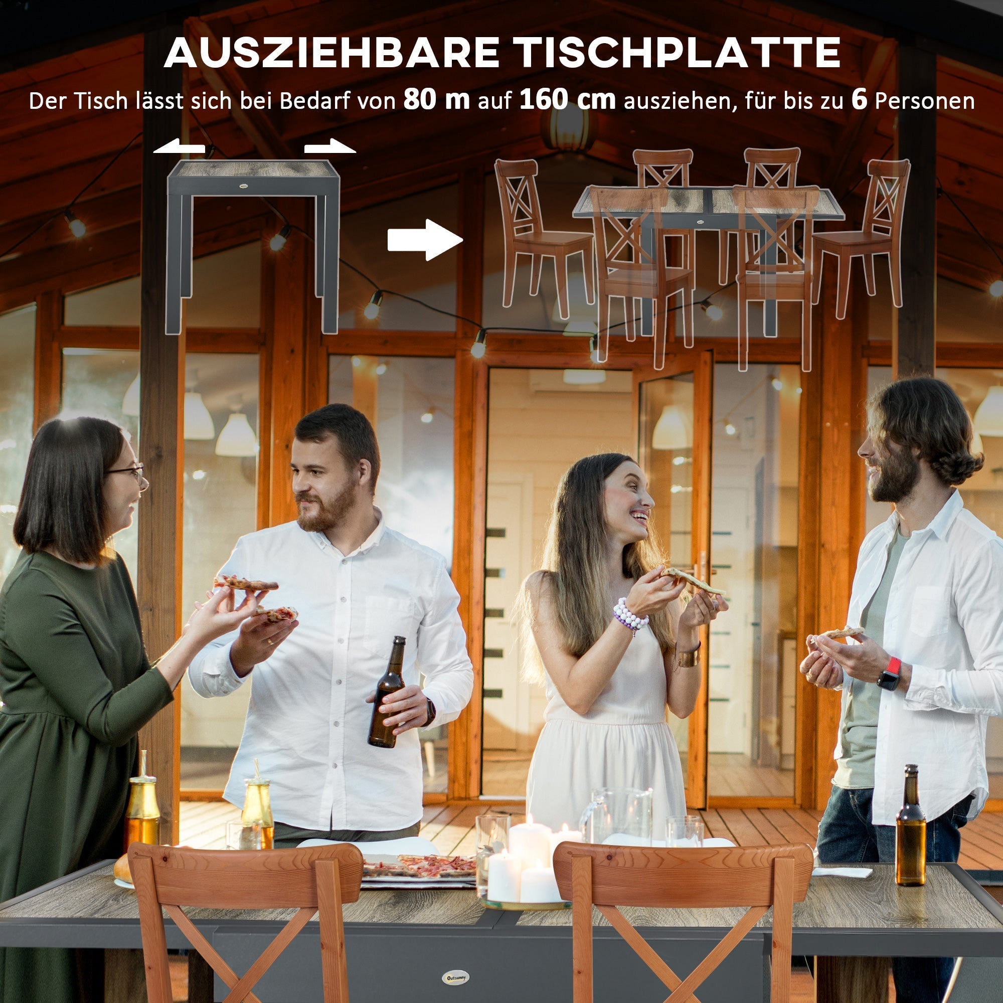 Garden Table Extendable Patio Balcony Aluminum, Beige/Grey