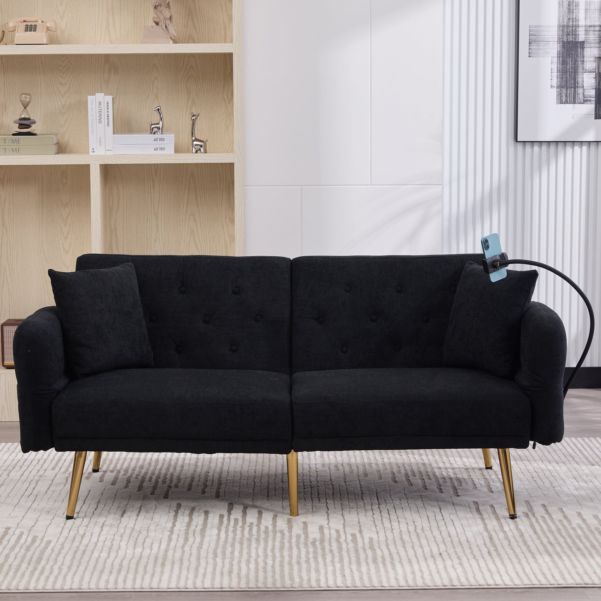 Sofa Bed, Multifunctional with USB & Holder, Metal Legs