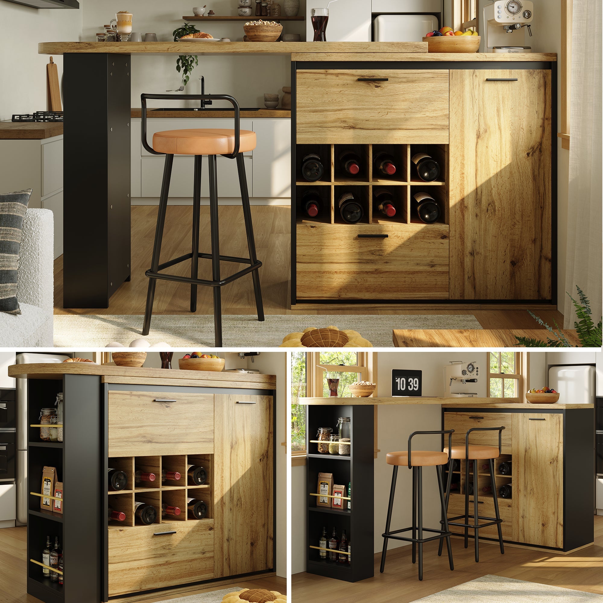 Extendable Dining Table 138-220 cm for Kitchen & Living Room, Wood Grain Top