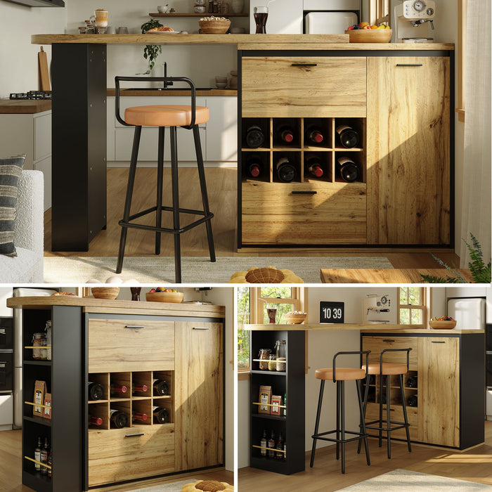 Extendable Dining Table 138-220 cm for Kitchen & Living Room, Wood Grain Top