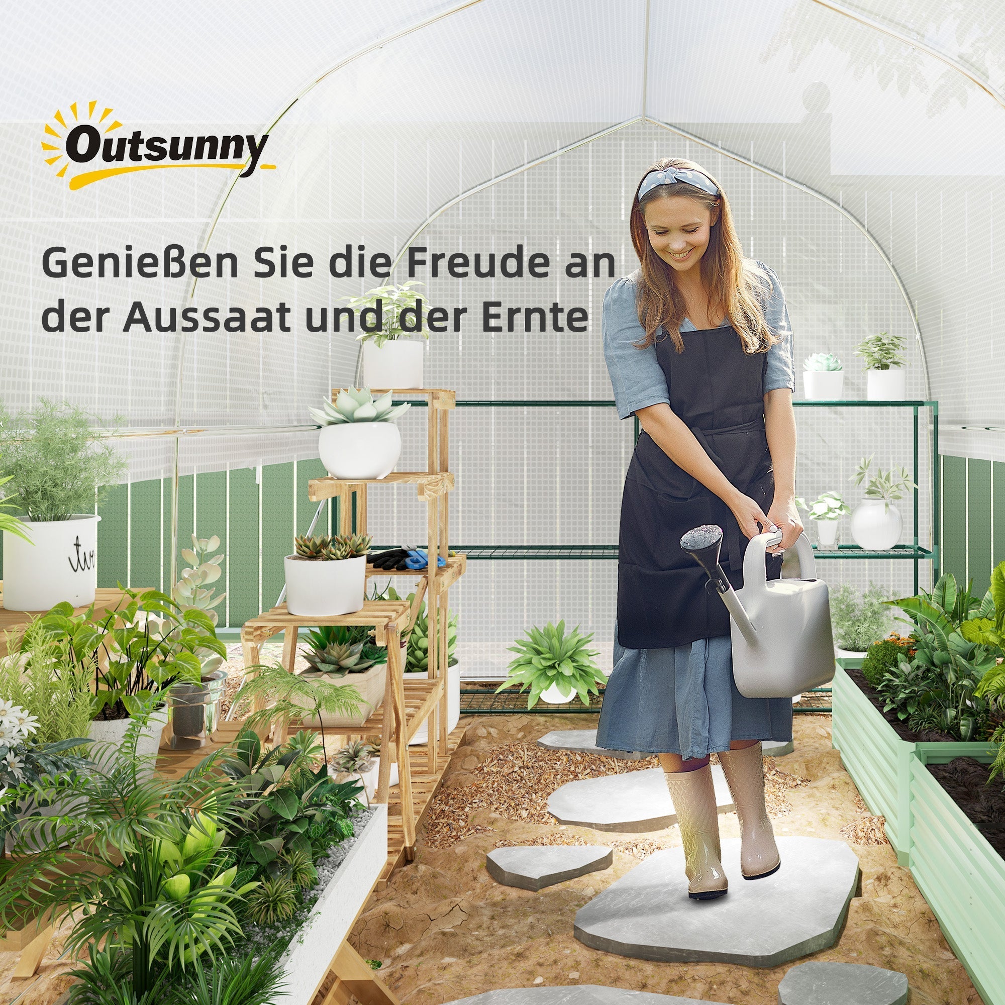 Greenhouse Polytunnel, 3x2x2m, 4 Windows & Door, White