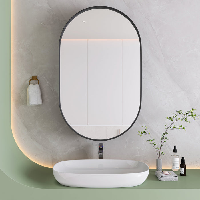 Stylish Oval Mirror Cabinet, Wall with Adjustable Shelves, Black
