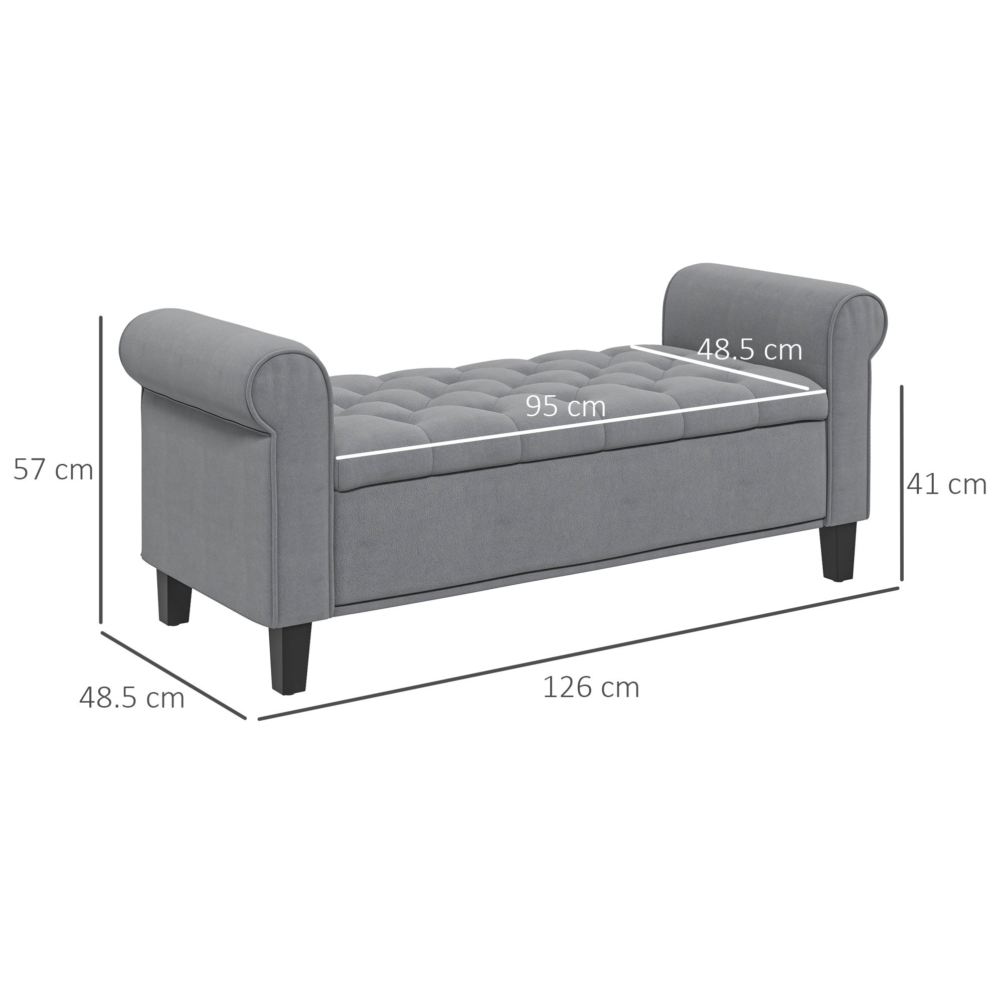 Upholstered Bench Storage Velvet Look Grey