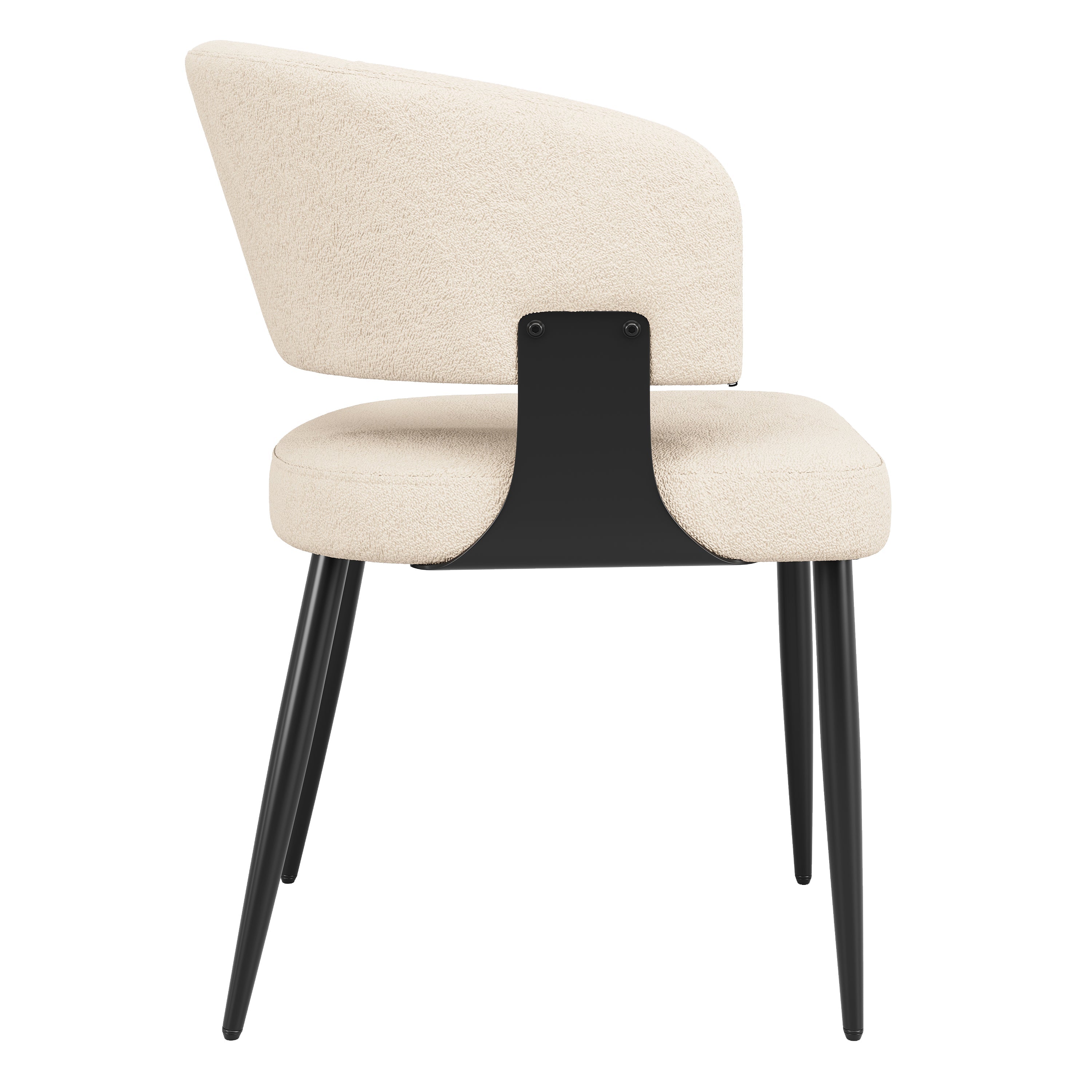 Dining Chair Set of 6 with Curved Backrest and Ergonomic Design, Flannel, Beige and Grey