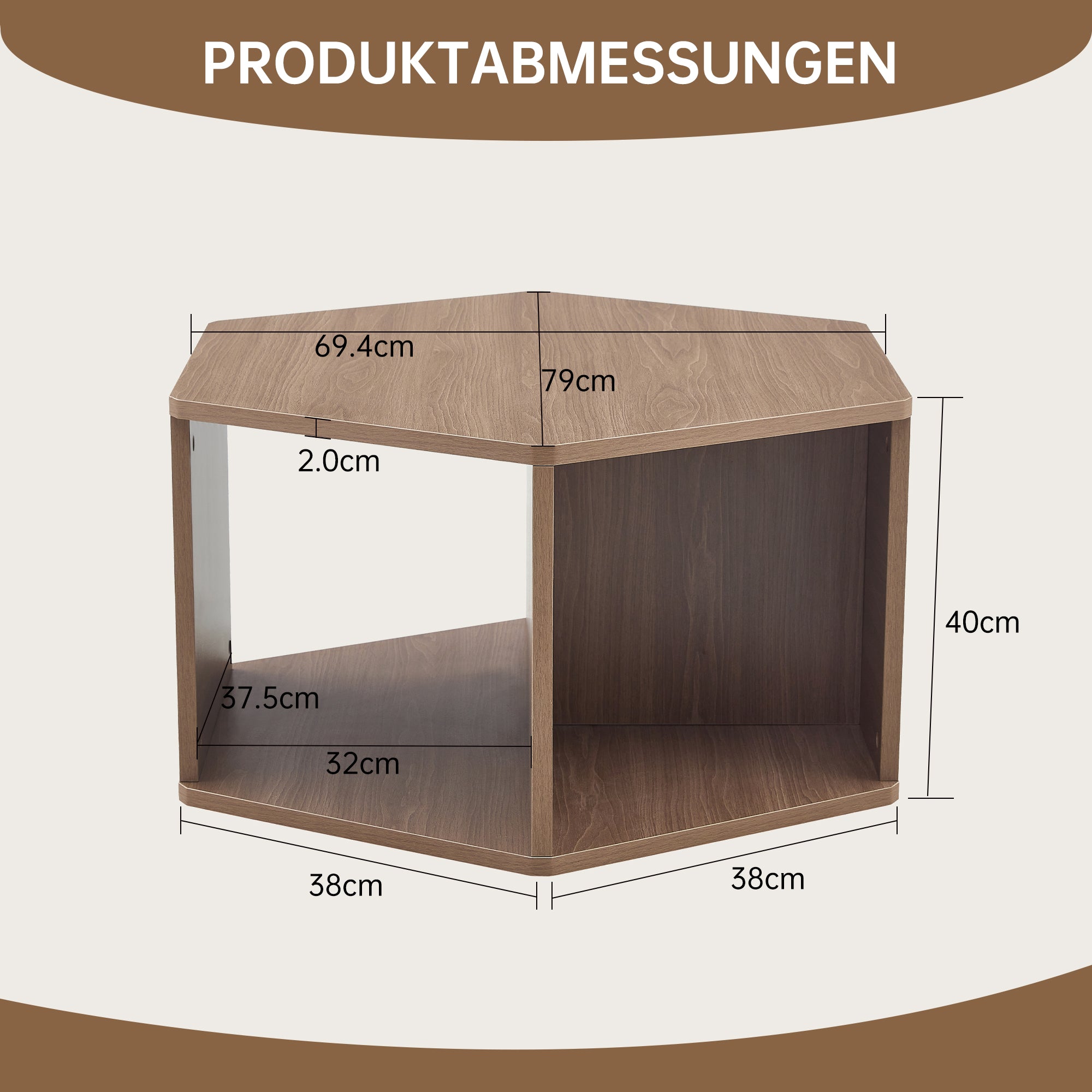 Hexagonal Coffee Table Multifunctional Modern Design 79x69.4x40 cm