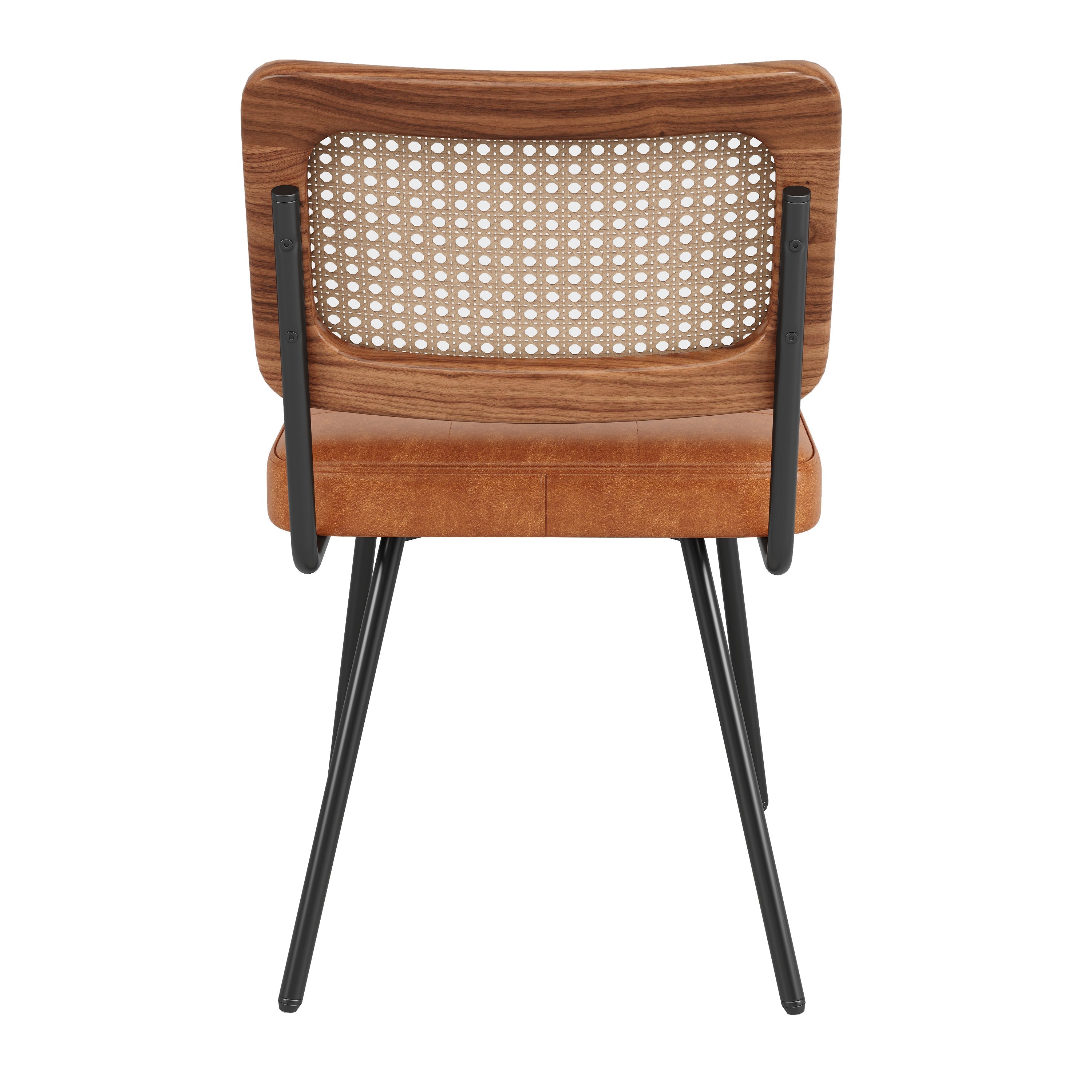 Ergonomic Dining Chair Set of 2 with Rattan and Faux Leather