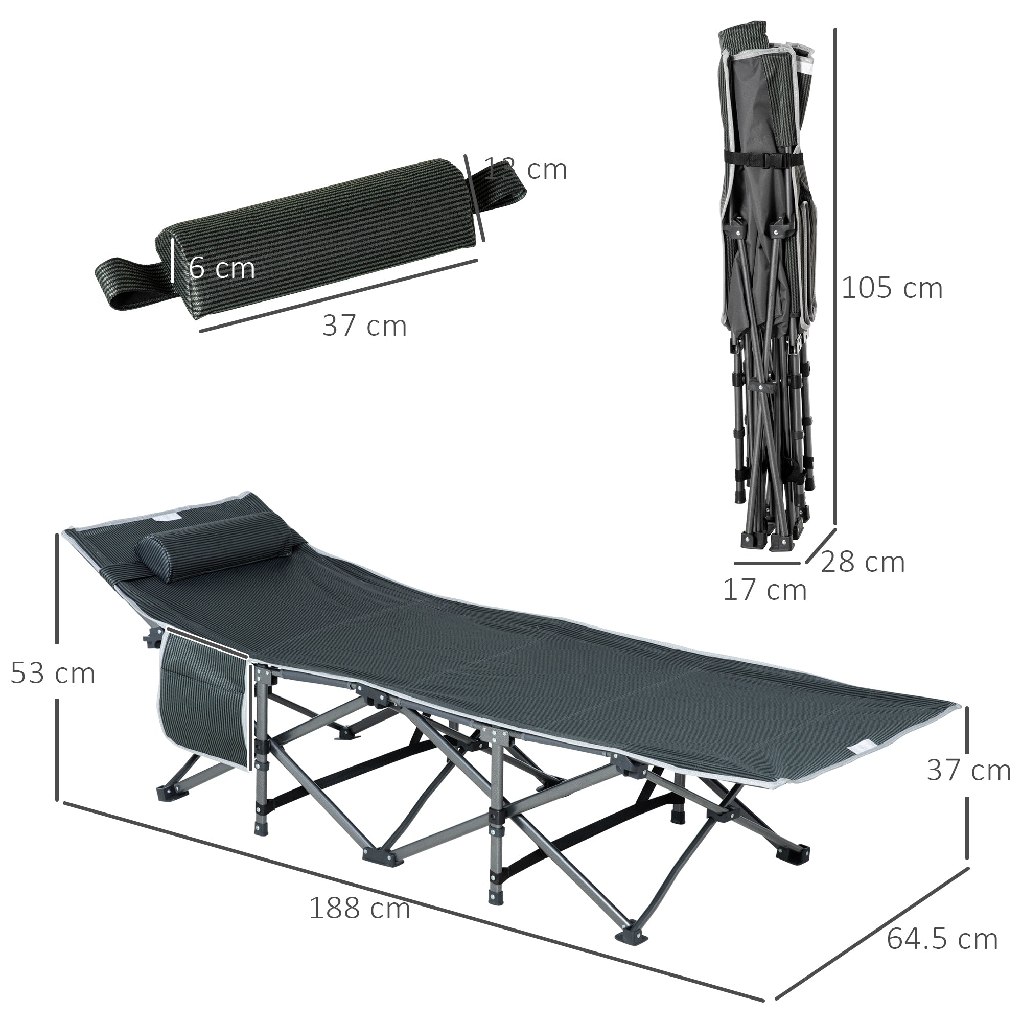 Sonnenliege klappbar mit Kissen, Aufbewahrungstasche, Metall und Oxford-Gewebe, Grau