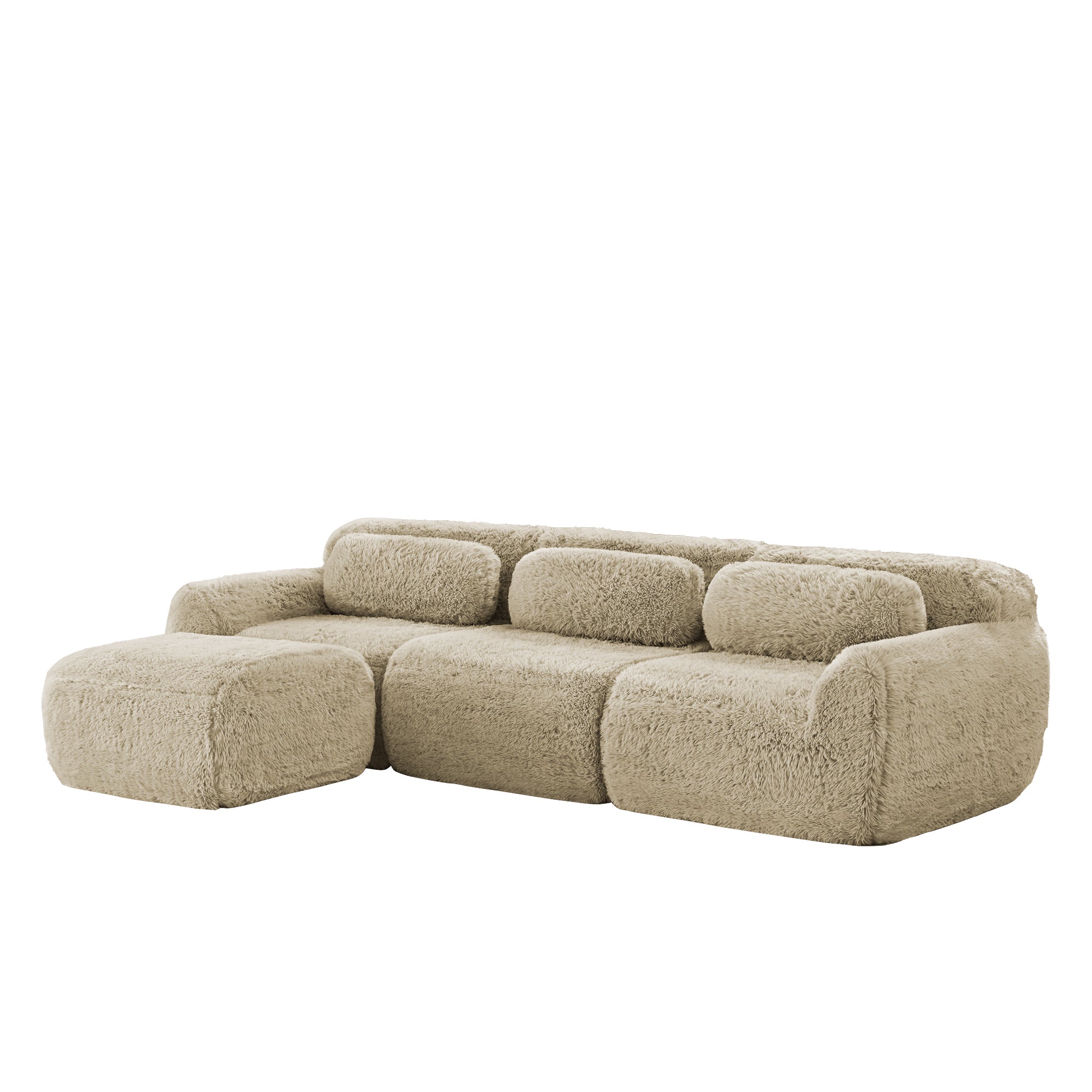 L-shaped Modular Sofa Plush Fabric Deep Frameless - Light Khaki