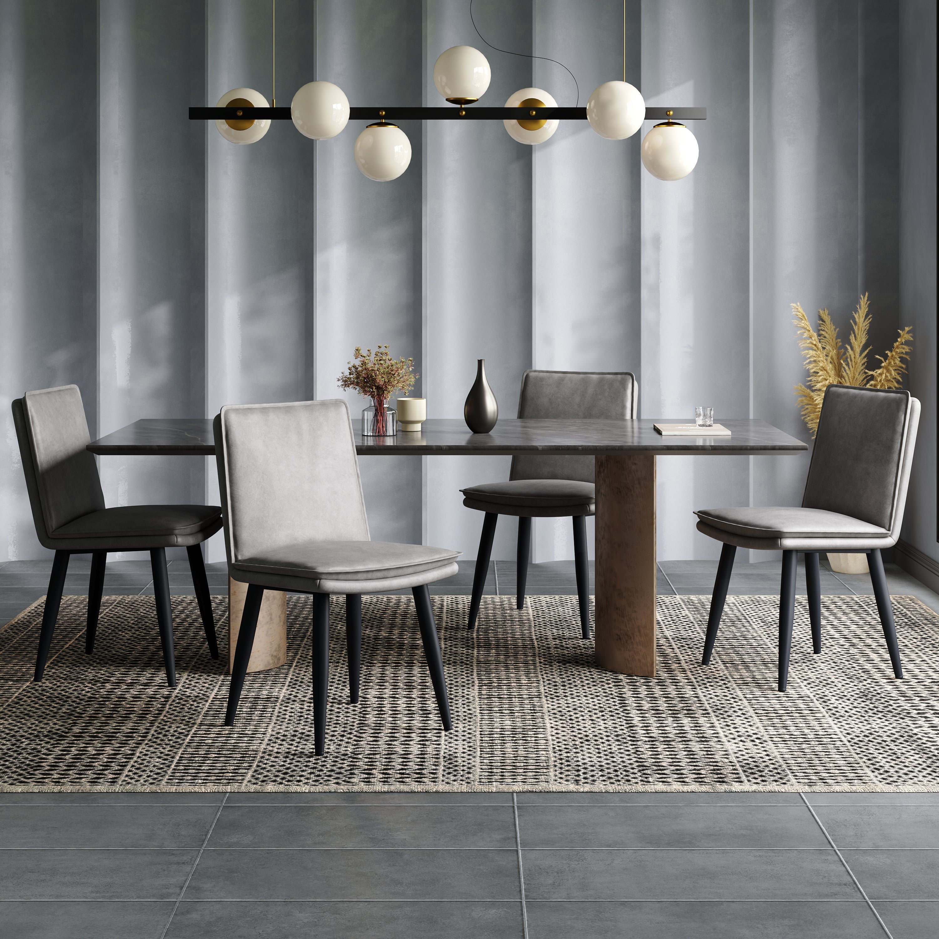 6 Dining Chairs Modern PU Double-Cushion Set - Grey PU