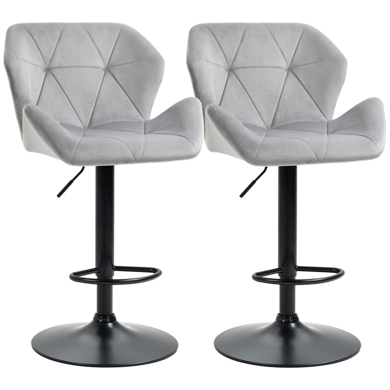 Bar Stools Set of 2, Velvet-Touch Adjustable Height Swivel with Metal Frame, Grey