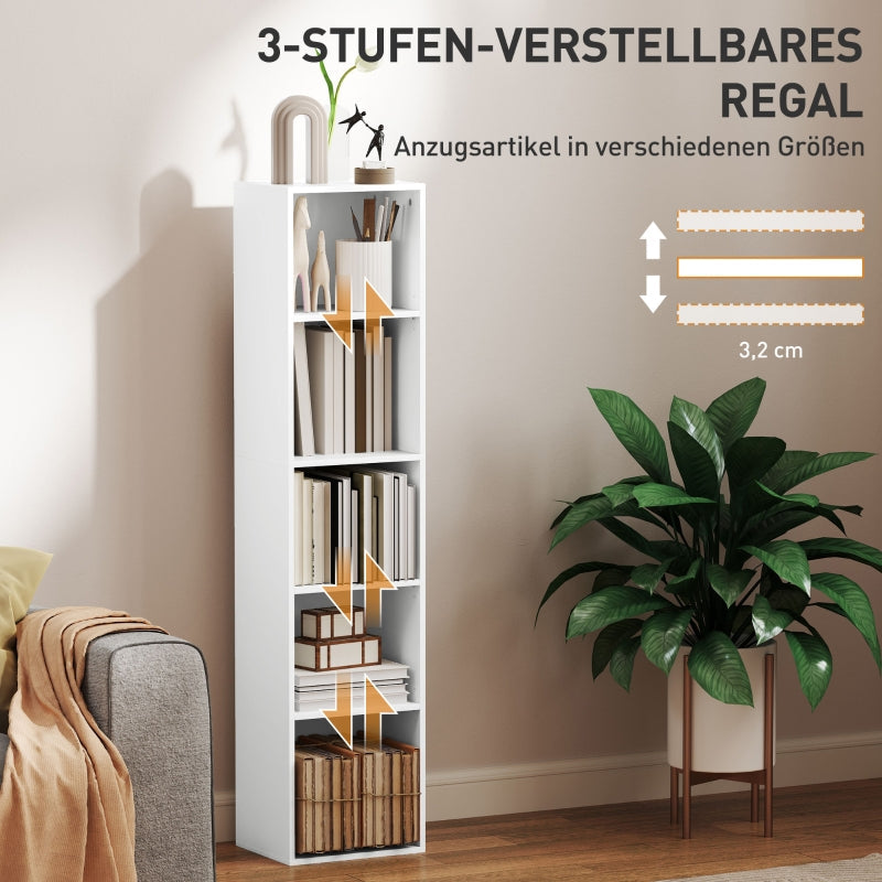 Bücherregal, verstellbares 5-stöckiges Aufbewahrungsregal, Weiß