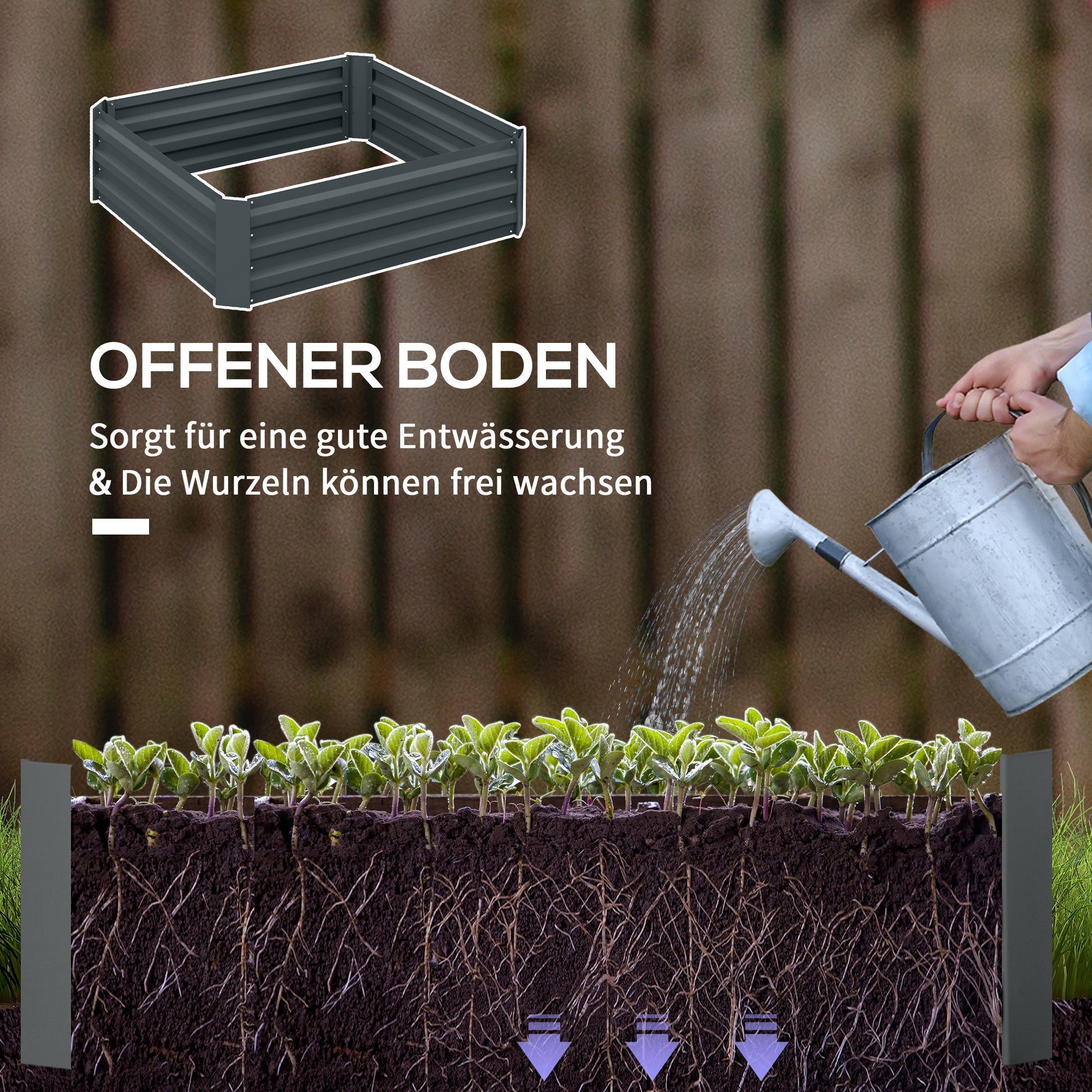 Raised Garden Beds (Set of 2), 100x100x30cm Plug-In Planter Box, Steel