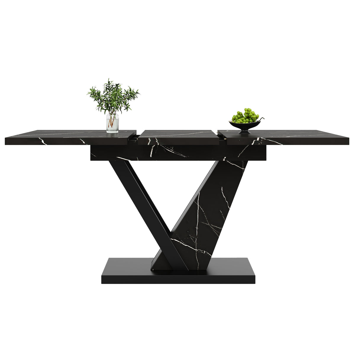 Telescopic Dining Table Extendable 120-160cm Marble Pattern - Black
