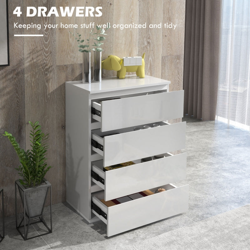 High Gloss Chest of Drawers, 4-Drawer Storage Cabinets Modern Dresser, White