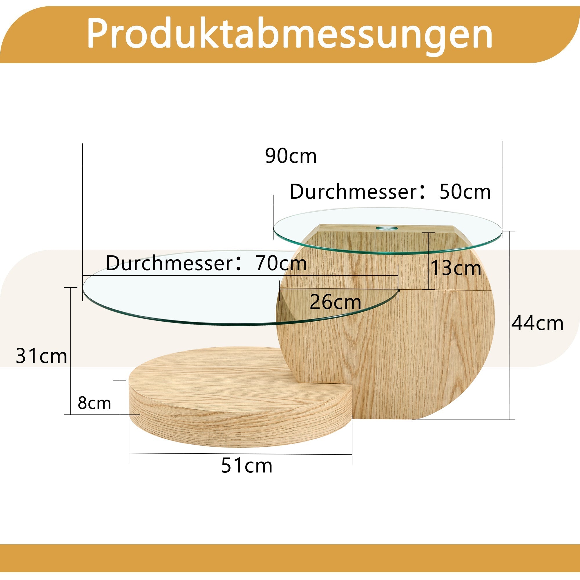 Modern Minimalist Two-Tiered Coffee Table with Safety Glass and Multi-Layered Design, Light Wood Grain MDF