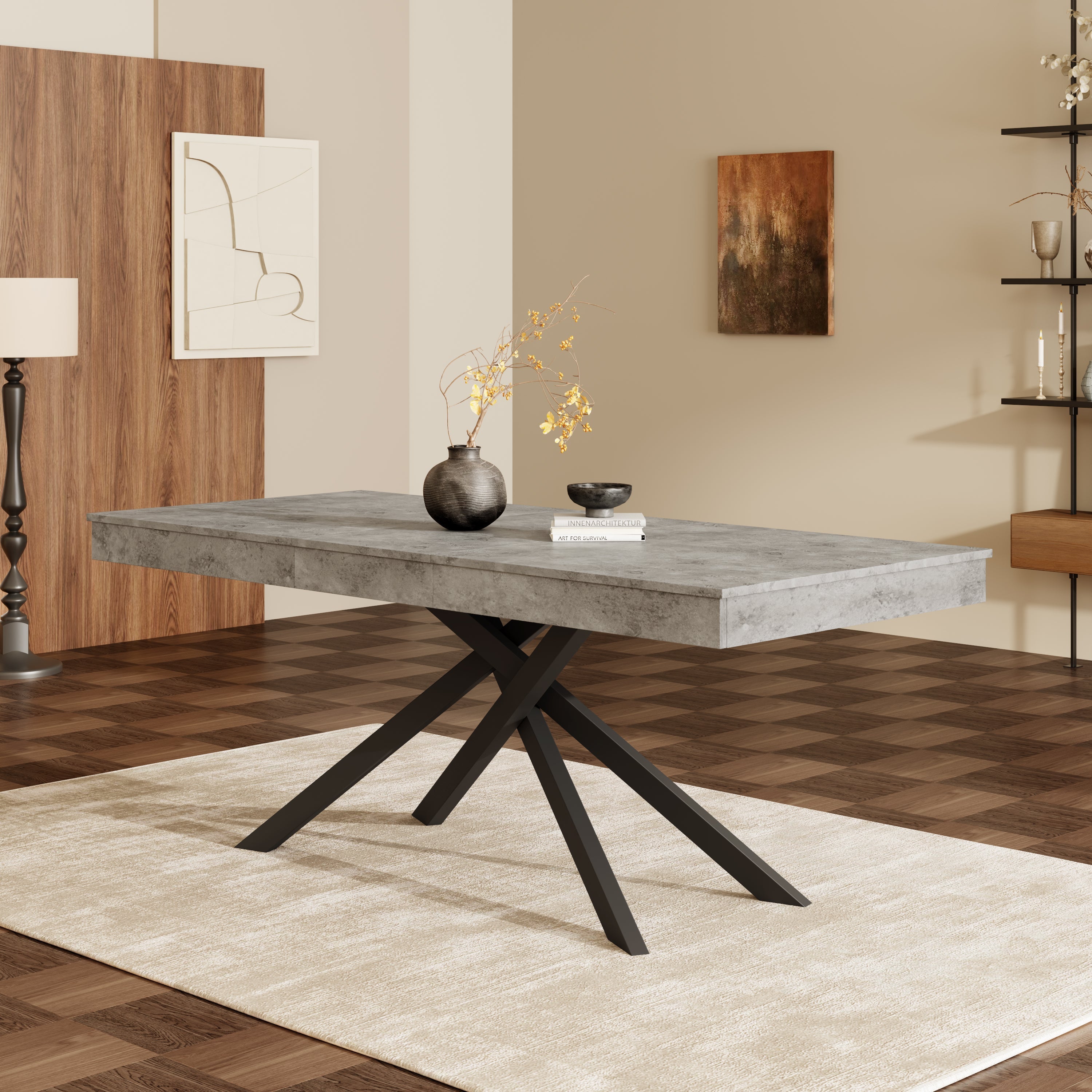 Extendable Dining Table 140/180x80cm 6-8 Person Rectangular Metal Legs Grey