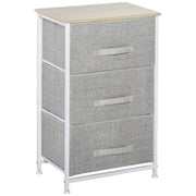Vertical 3-Tier Linen Drawer Dresser Tower Organizer, Metal Frame Adjustable Feet, White, Oak and Light Grey