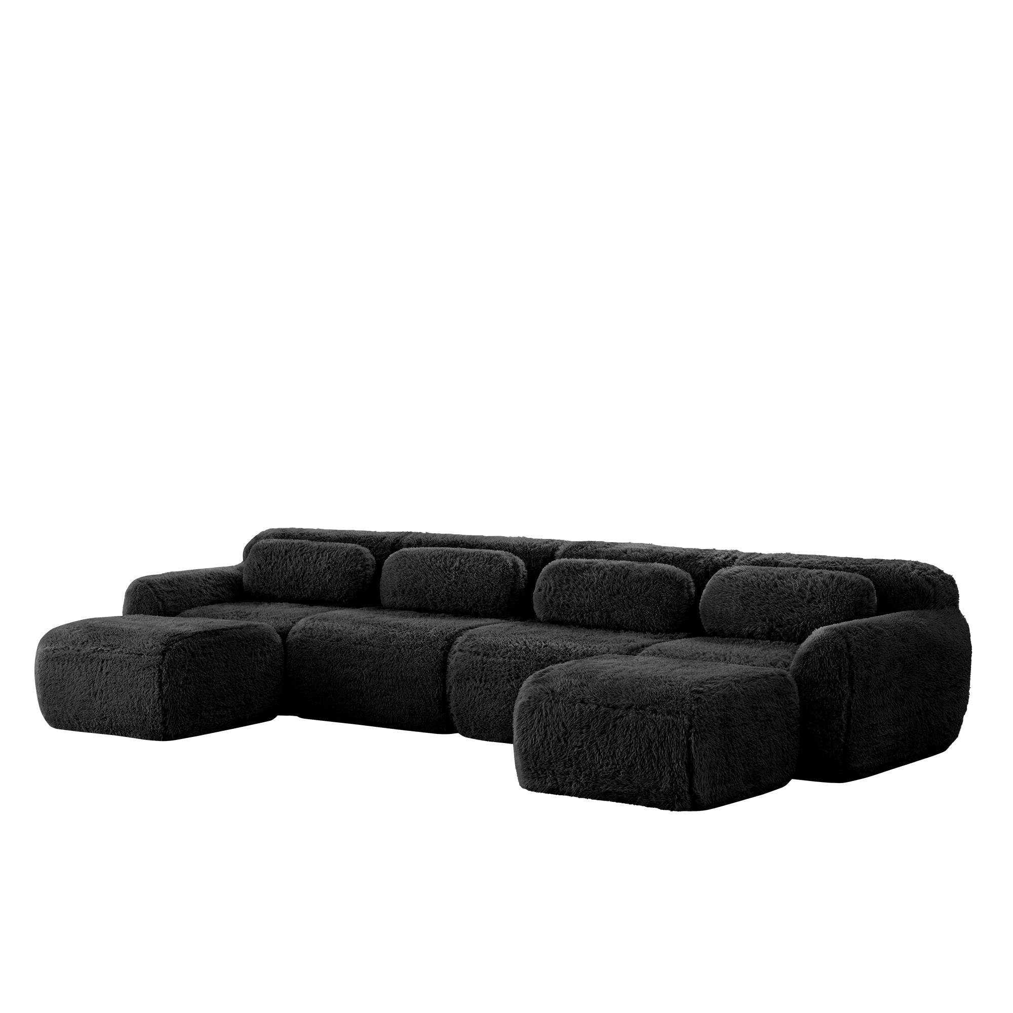 U-shaped Modular Sofa Freely Combinable No Assembly - Plush Black