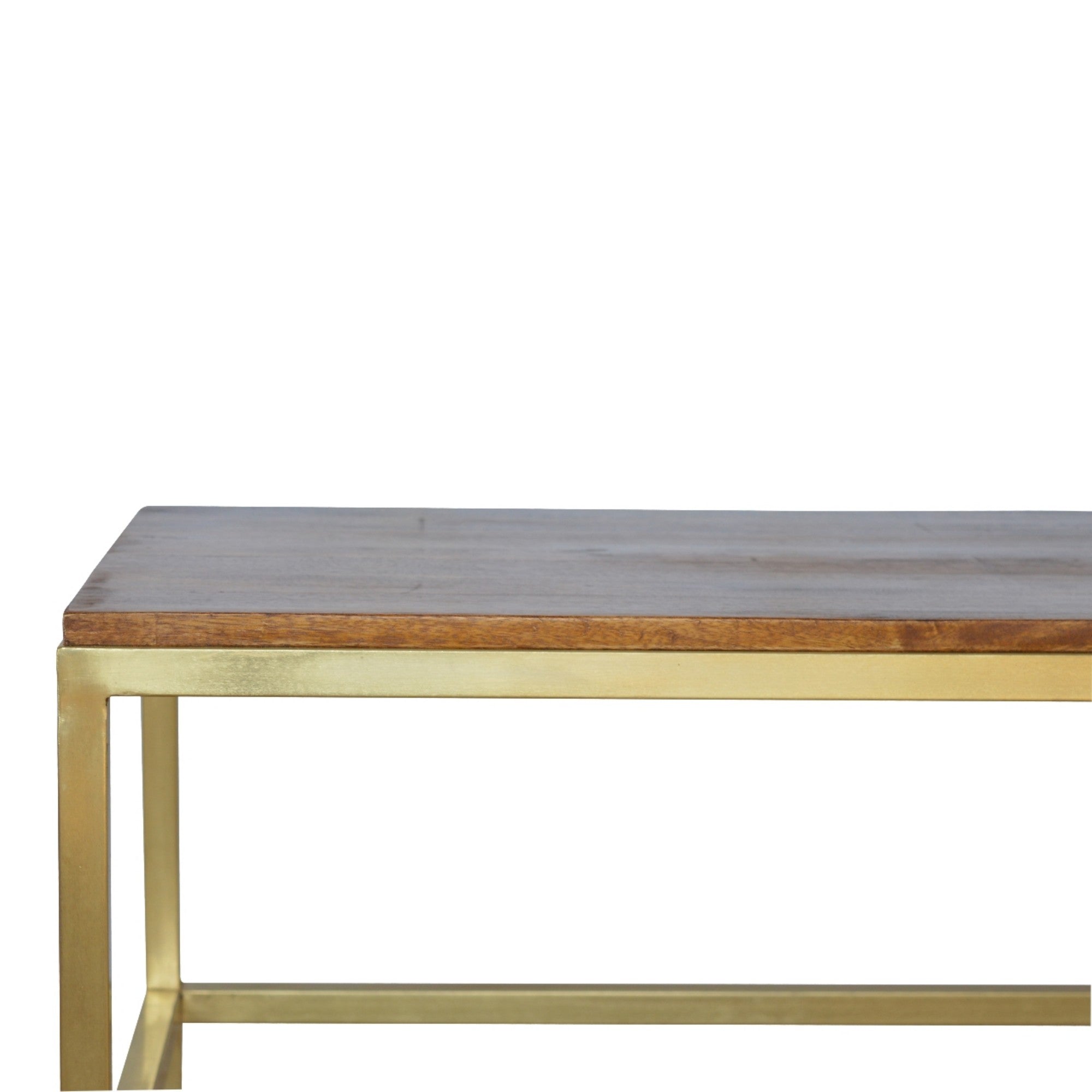 Solid Wood Coffee Table - Rectangle Brass Gold - Gold and Dark Brown