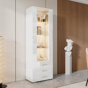 Display Cabinet Freestanding LED Glass 3 Drawers 60x35x180cm, High-Gloss White