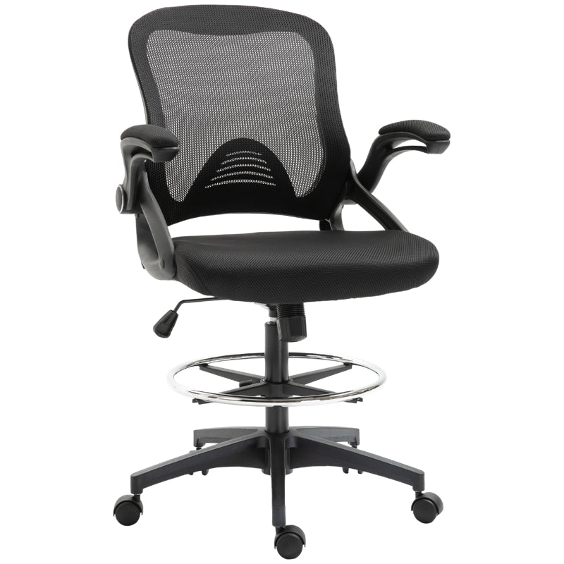 Vinsetto Office Chair, Desk Chair, Standing Function, Footrest, Swivel Seat, Steel, Black