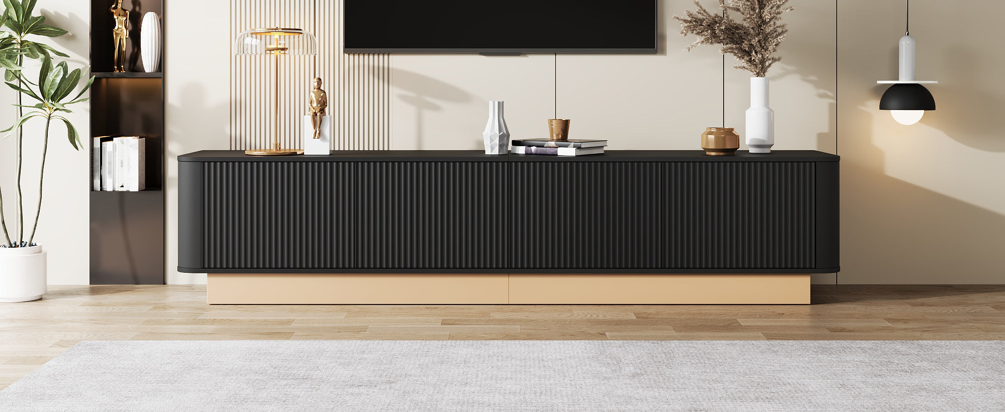 200cm TV Lowboard with 4 Doors and Adjustable Shelves, Modern Minimalist Style, MDF Material