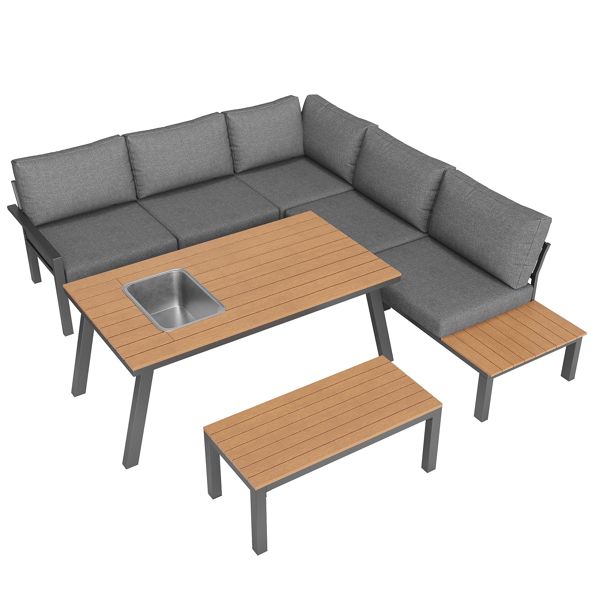 Garden Lounge Set 6-7 Seater Dining Table Ice Bucket - Galvanized Iron Frame